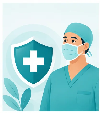 Illustration of a bariatric surgeon beside a medical shield representing bariatric surgery safety