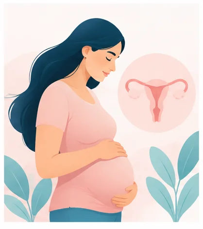 Illustration of a pregnant woman with a uterus symbol, representing PCOS, pregnancy and bariatric surgery