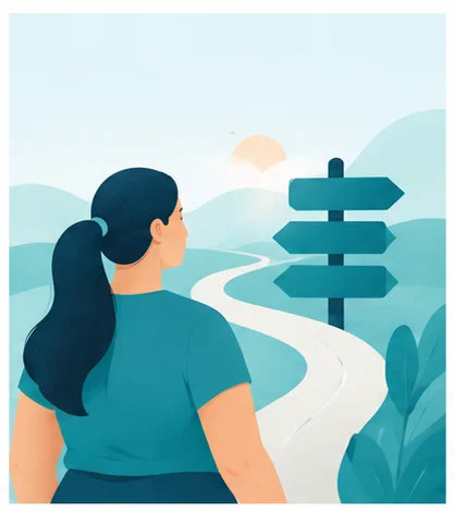 Illustration representing long-term weight management after bariatric surgery with recovery and lifestyle milestones